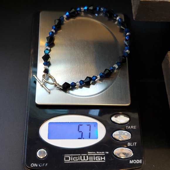 8 Inch Sterling Silver Unique Blue And Black Crystals Bracelet - Picture 7 of 7